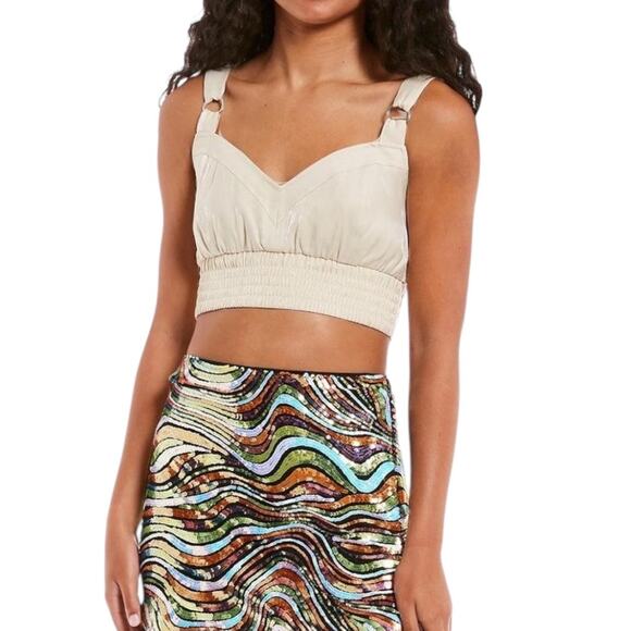 GUESS sleeveless Emma cropped satin bralette halter top NEW - Picture 2 of 13